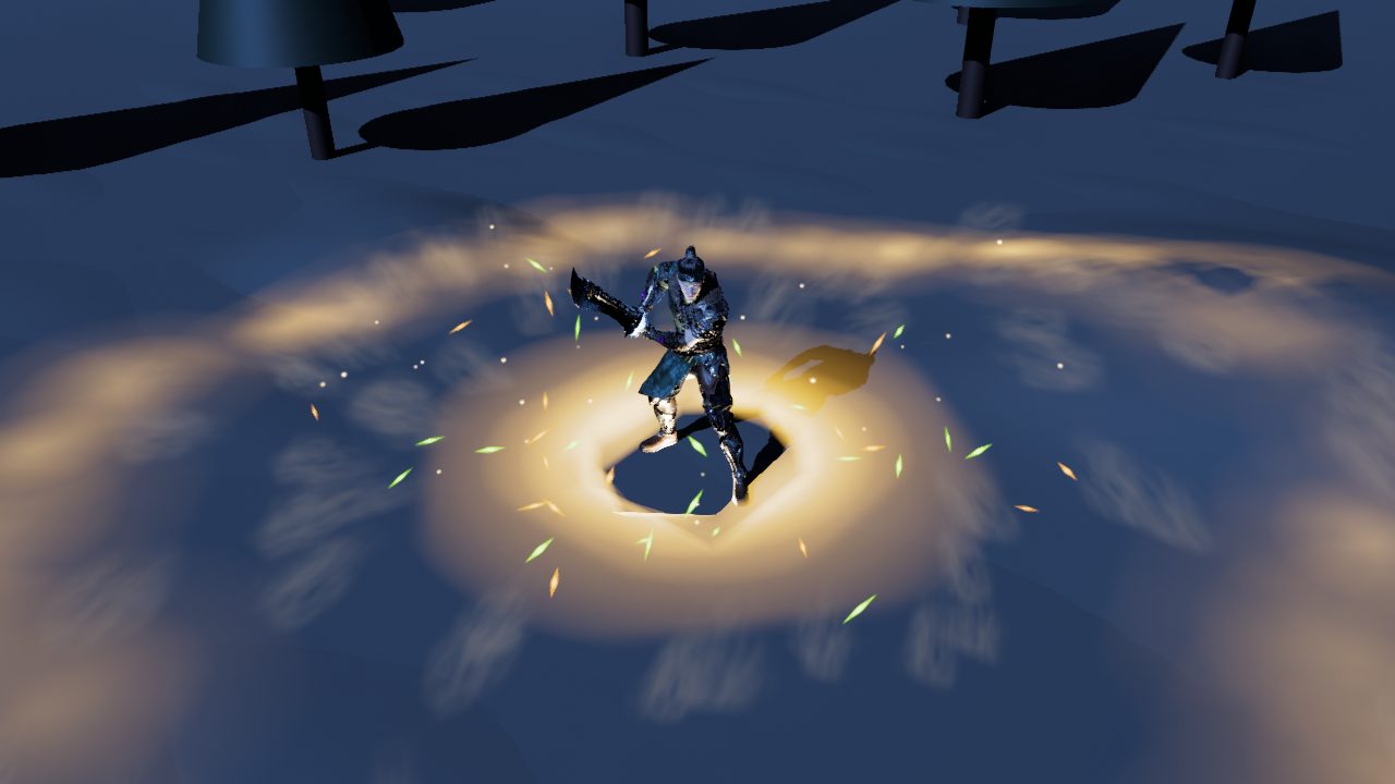 Warrior surrounded by a golden level-up effect